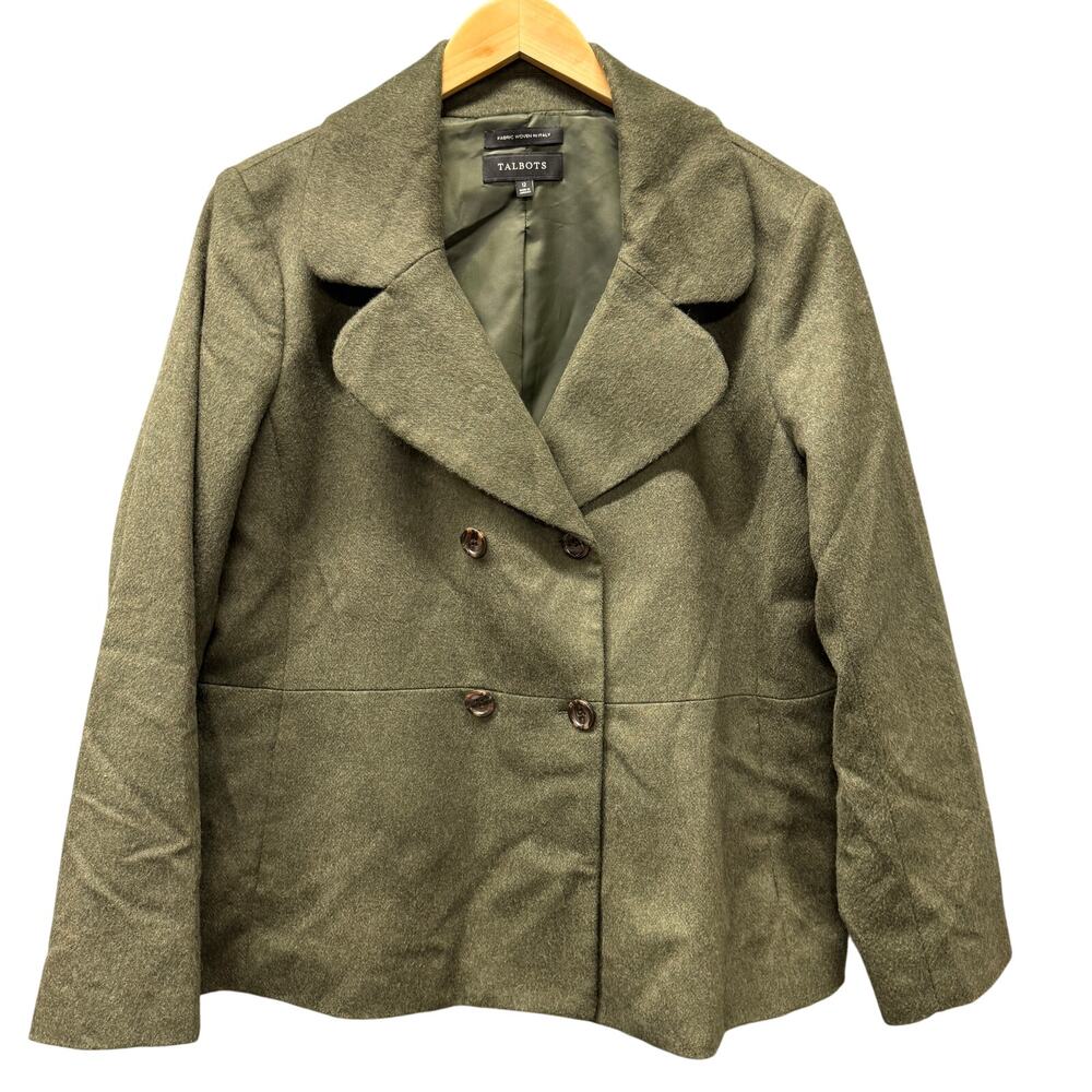 Talbots Blazer Womens 12 Green Brushed Italian Wool Blend Double Breasted Jacket